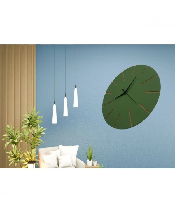 Ahşap Minimal Dekoratif Duvar Saati - 33x33 Cm Koyu Yeşil
