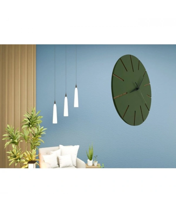 Ahşap Minimal Dekoratif Duvar Saati - 33x33 Cm Koyu Yeşil