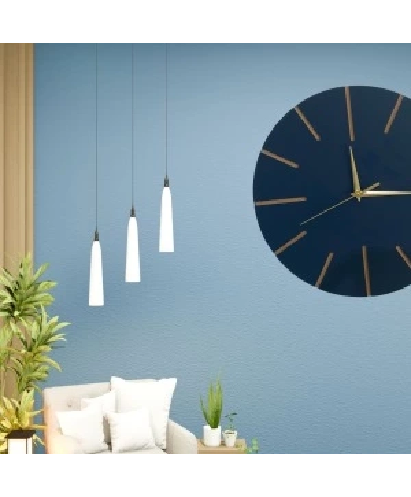 Ahşap Minimal Dekoratif Duvar Saati - 33x33 Cm Lacivert