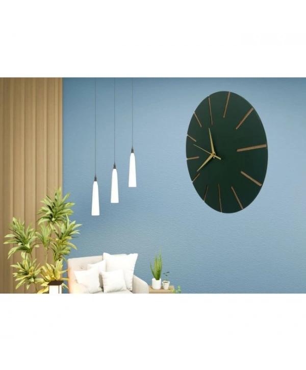 Ahşap Minimal Dekoratif Duvar Saati - 33x33 Cm Petrol Yeşili