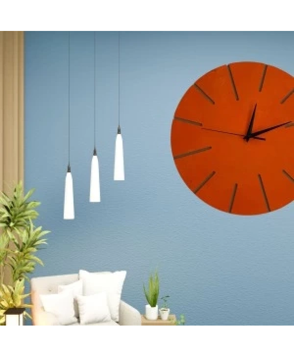 Ahşap Minimal Dekoratif Duvar Saati - 33x33 Cm Turuncu