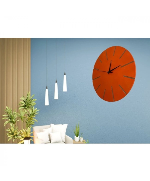 Ahşap Minimal Dekoratif Duvar Saati - 33x33 Cm Turuncu