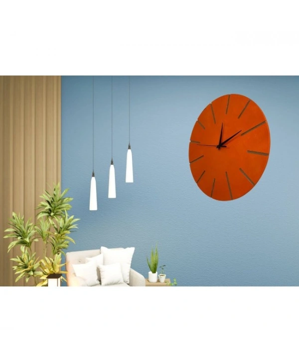 Ahşap Minimal Dekoratif Duvar Saati - 33x33 Cm Turuncu