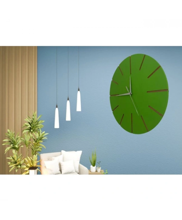 Ahşap Minimal Dekoratif Duvar Saati - 33x33 Cm Yeşil