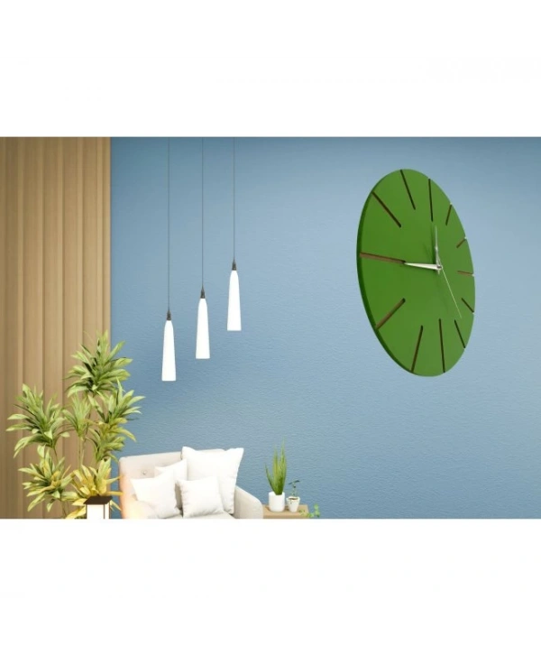 Ahşap Minimal Dekoratif Duvar Saati - 33x33 Cm Yeşil