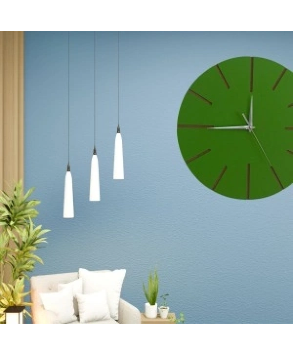 Ahşap Minimal Dekoratif Duvar Saati - 33x33 Cm Yeşil