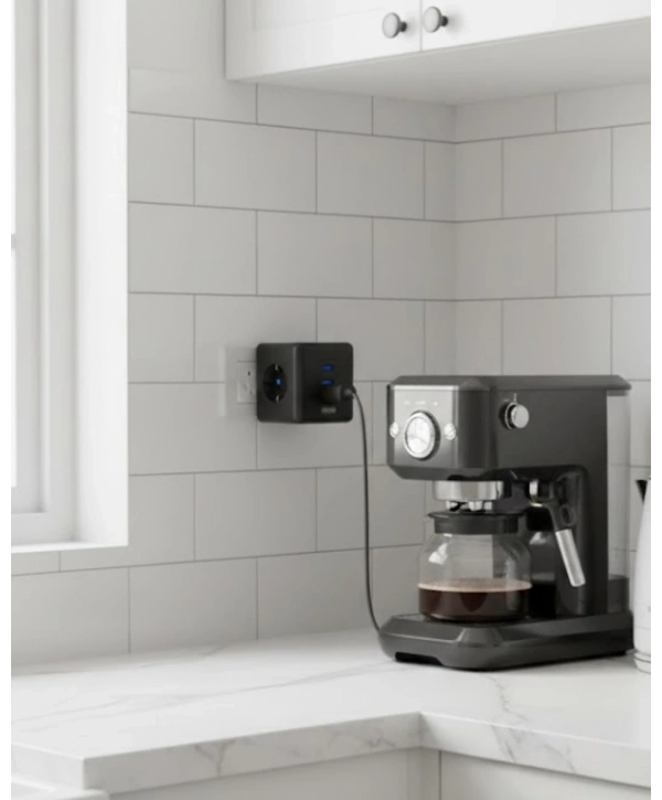 Akım ve Voltaj Korumalı Küp Priz 3 USB Destekli