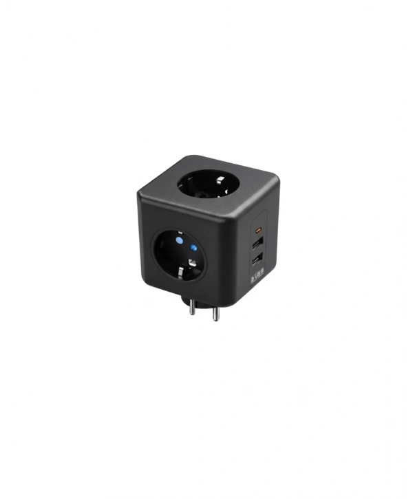 Akım ve Voltaj Korumalı Küp Priz 3 USB Destekli