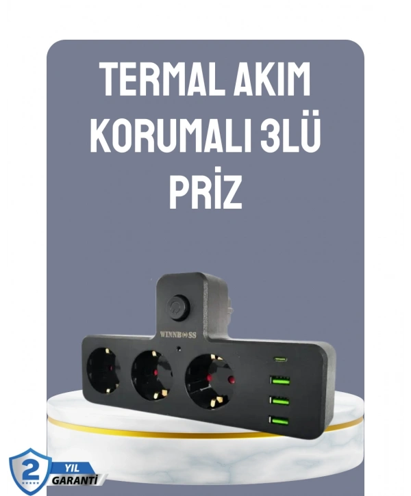 Anahtarlı Çoklu Priz 3 USB 1 Type-C Hızlı Şarj Destekli