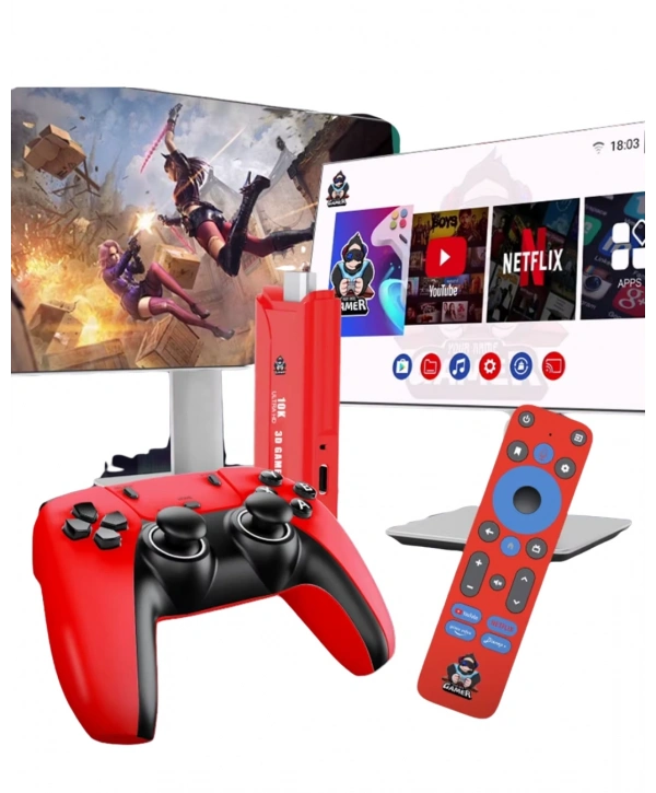 Android Game Stick 10K HD 64GB Çift Kollu TV Oyun Konsolu