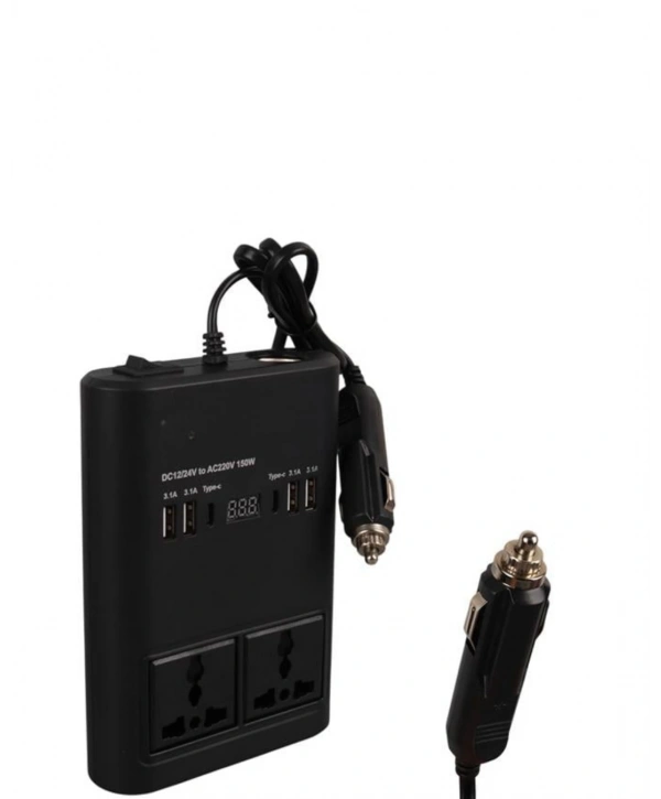Araç İçin 12V 24V Güç Dönüştürücü 220V Priz ve USB Portlu
