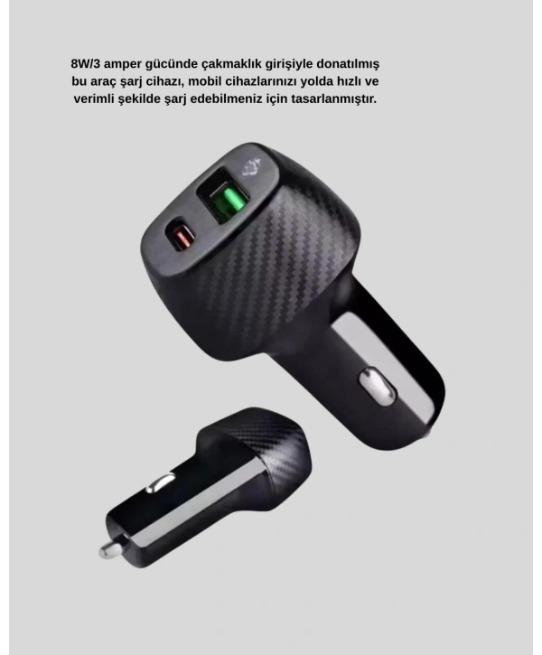 AUX Bluetooth Adaptör ve 38W Hızlı Araç Şarj Cihazı Seti