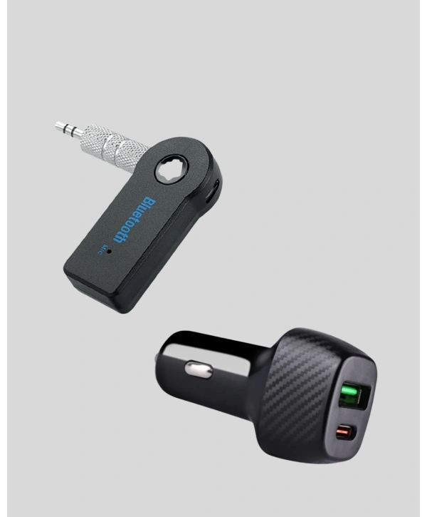 AUX Bluetooth Adaptör ve 38W Hızlı Araç Şarj Cihazı Seti