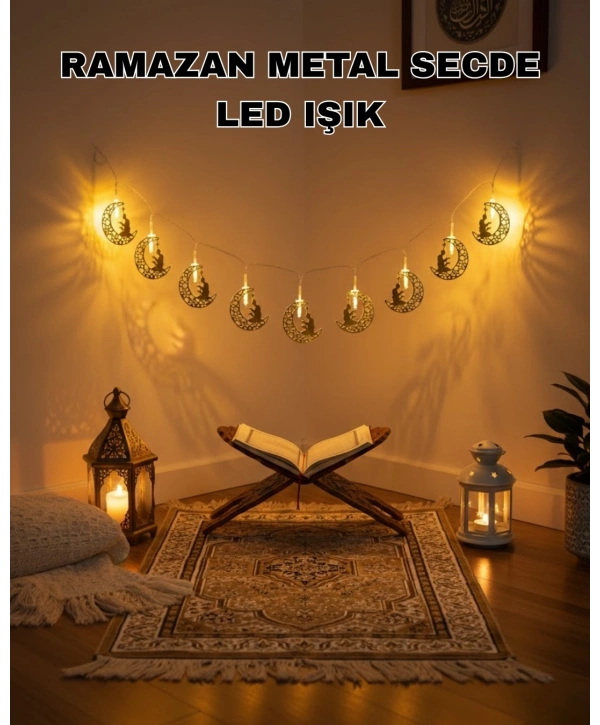 Ay ve Secde Tasarımlı Sıcak Beyaz LED Ramazan Işığı