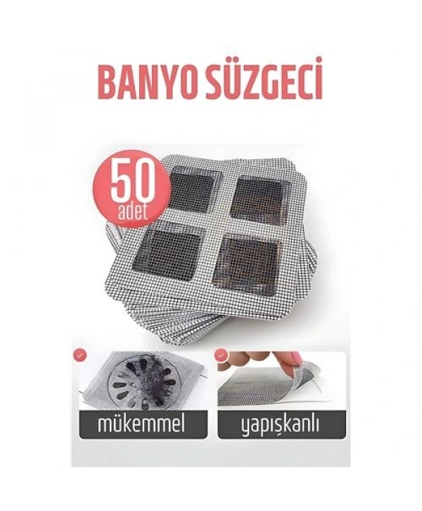 Banyo Gider Süzgeci 50 Adet Yapışkanlı Filtre, 10x10 cm