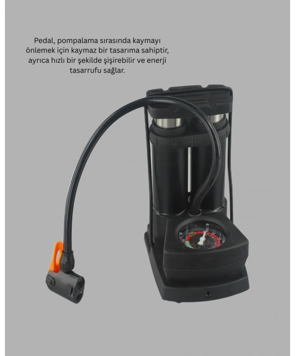Basınç Saatli Ayak Pompası Bisiklet ve Araç Uyumlu