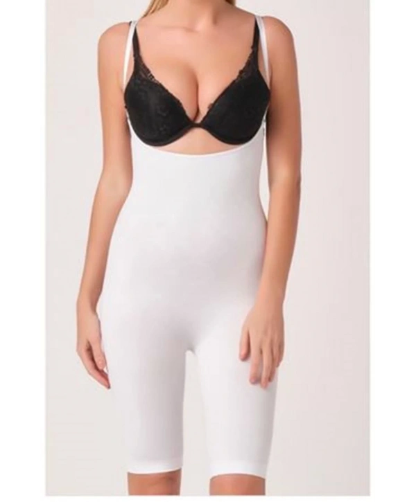 Beyaz Kadın Paçalı Boy Dikişsiz Korse - 751