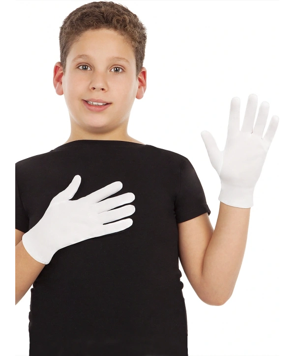 Beyaz Renk Çocuk Boy Likralı Pandomim Eldiveni (5047)