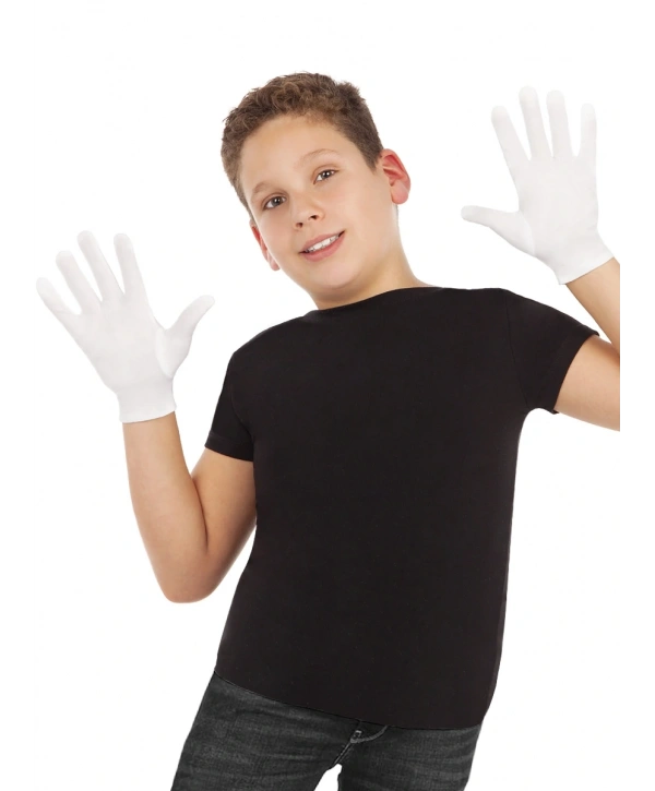 Beyaz Renk Çocuk Boy Likralı Pandomim Eldiveni (5047)