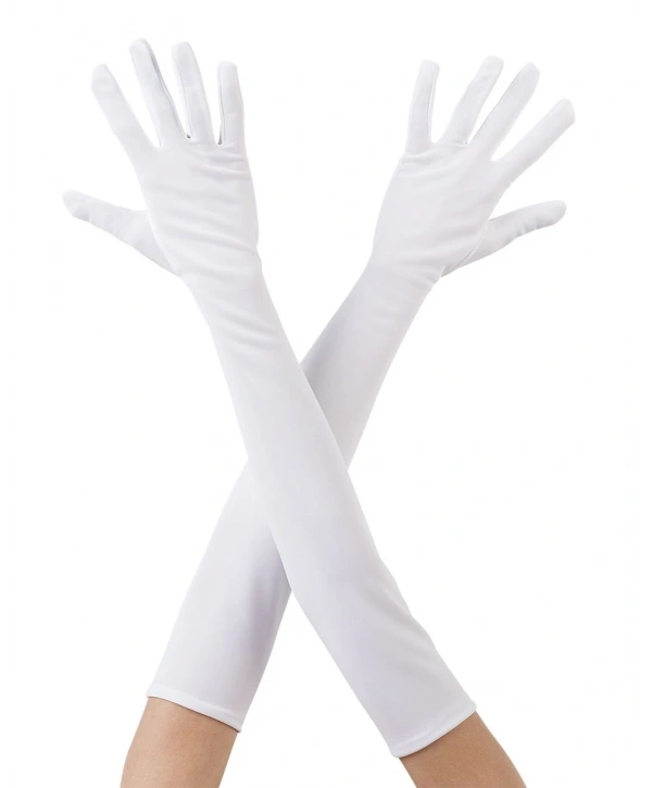 Beyaz Renk Dirseğe Kadar Uzun Kumaş Eldiven 40 cm (5047)