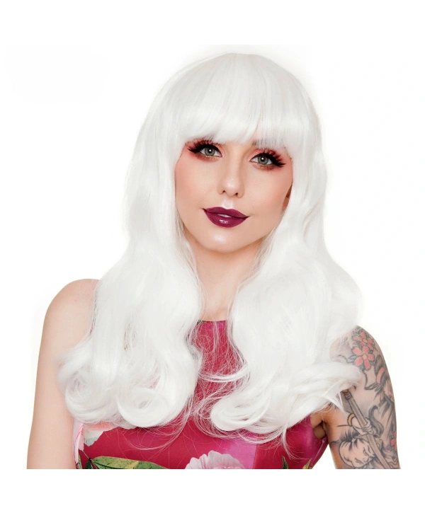 Beyaz Renk Kahküllü Dalgalı Uzun Parti Peruğu (5047)