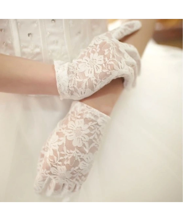 Beyaz Renk Kısa Dantelli Eldiven (5047)