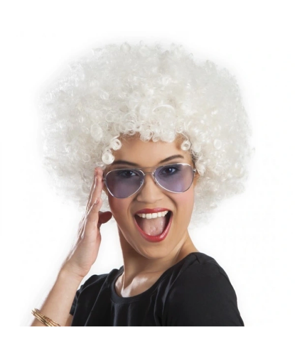 Beyaz Renk Kıvırcık Afro Bonus Peruk (5047)