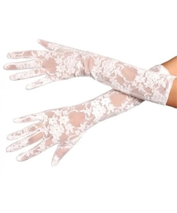 Beyaz Renk Orta Boy Dantelli Eldiven (5047)