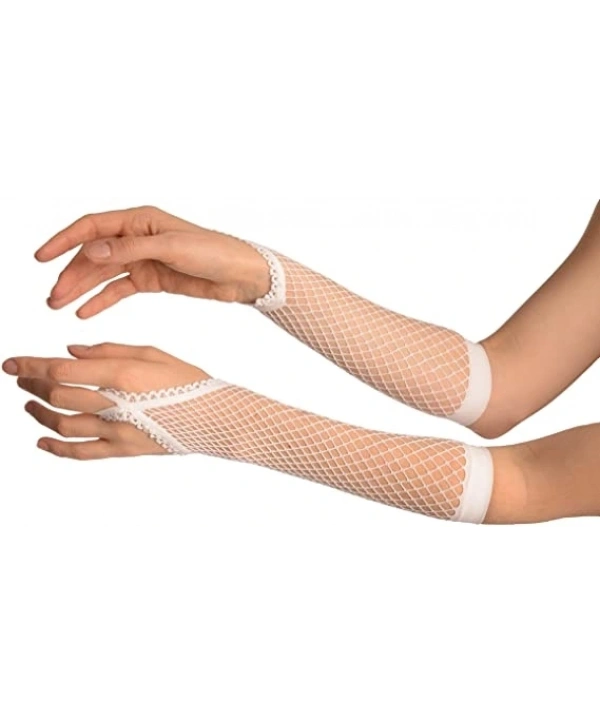 Beyaz Renk Parmak Arası File Örgü Eldiven 26 cm (5047)