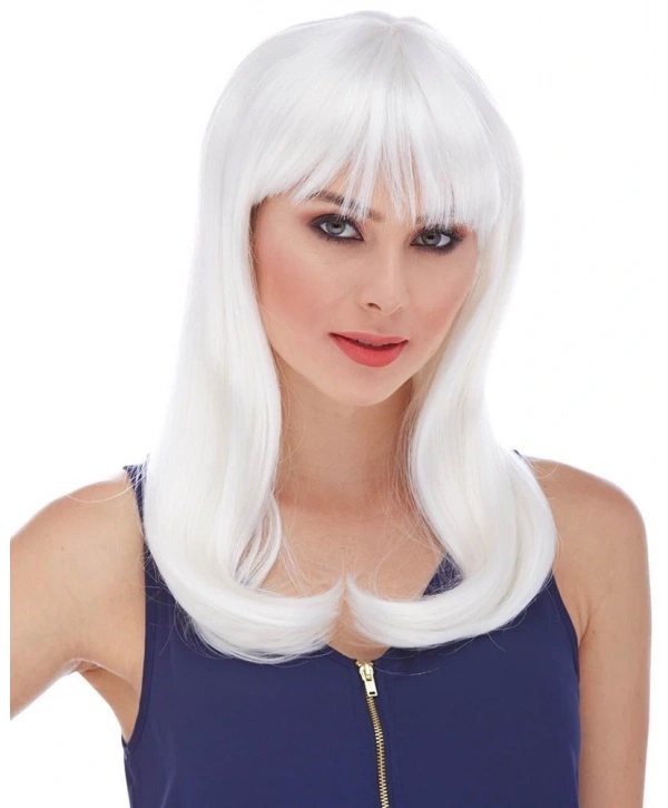 Beyaz Renk Uzun Düz Parti Peruğu (5047)