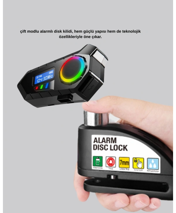 Bluetooth 5.4 İntercom ve Alarmlı Disk Kilidi Seti Güçlü Ses ve Güvenlik