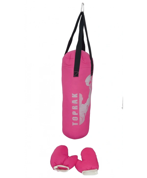 Boks Torbası Eldiven Ve Karabina Hediyeli İçi Dolu 50x20 Cm Pembe