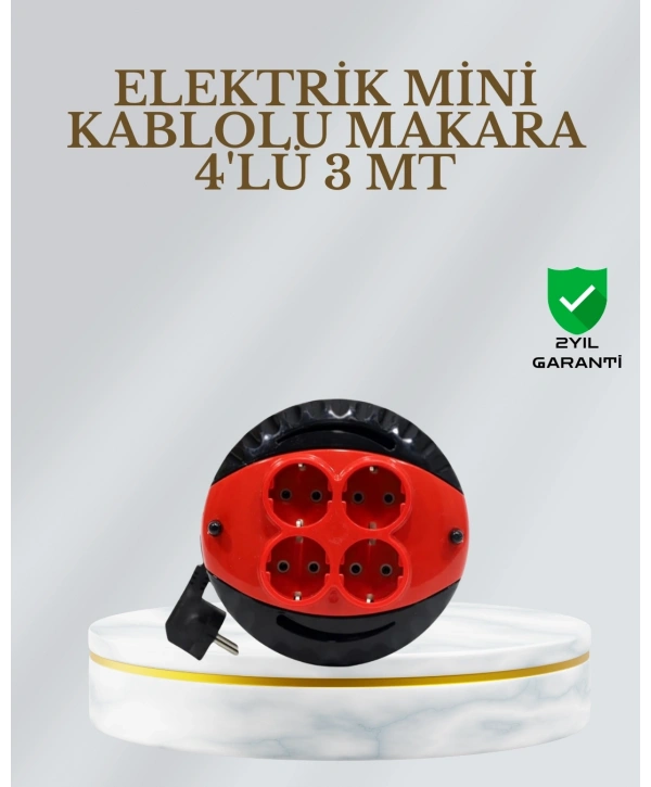 CE Belgeli 3 Metre 4’lü Kablolu Priz Makara