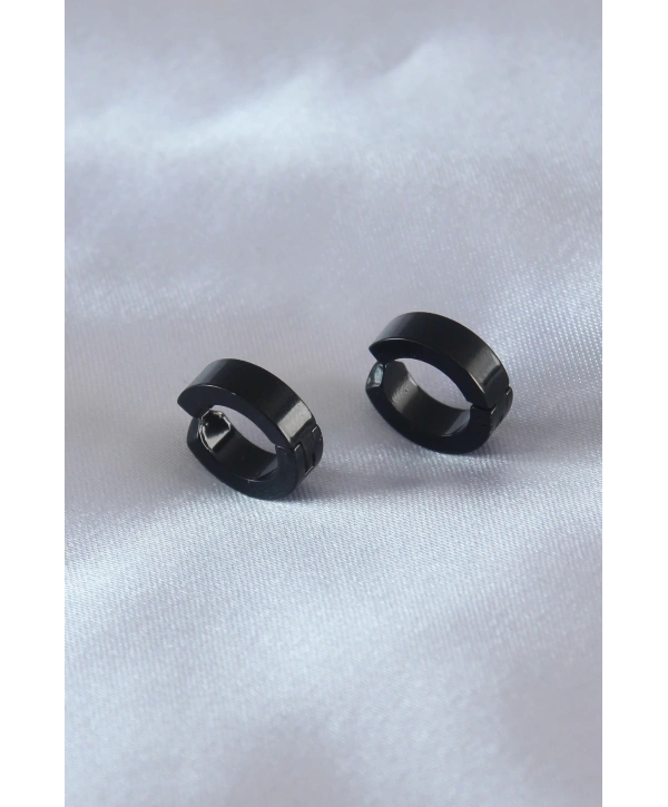 Çelik Siyah Renk Sıkıştırmalı Erkek Küpe