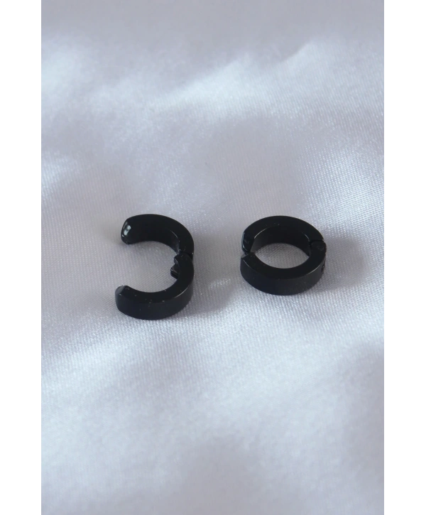 Çelik Siyah Renk Sıkıştırmalı Erkek Küpe