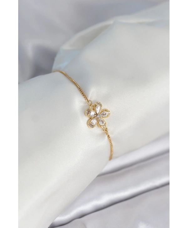 Çiçek Model Asansörlü Gold Renk Kadın Bileklik