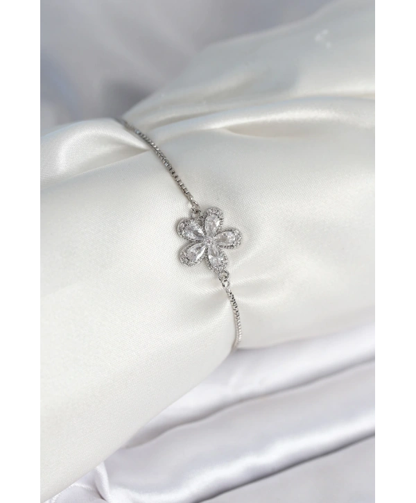 Çiçek Model Asansörlü Gümüş Renk Kadın Bileklik