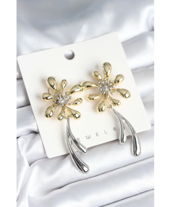 Çiçek Model Gold Gümüş Renk Kadın Küpe