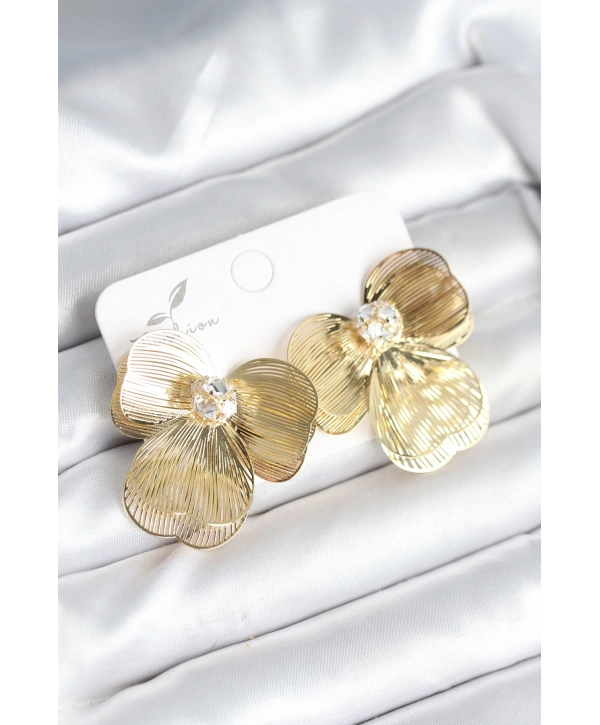 Çiçek Model Gold Renk Pirinç Kadın Küpe