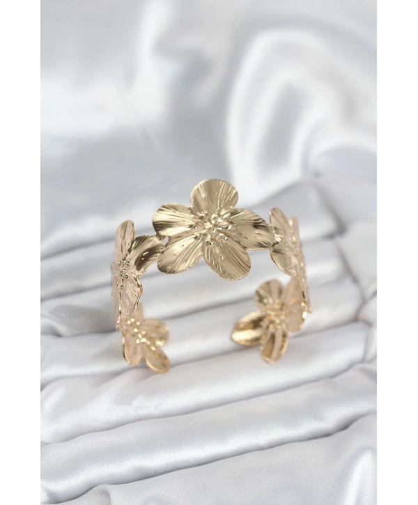 Çiçek Model Pirinç Levha Kadın Bileklik