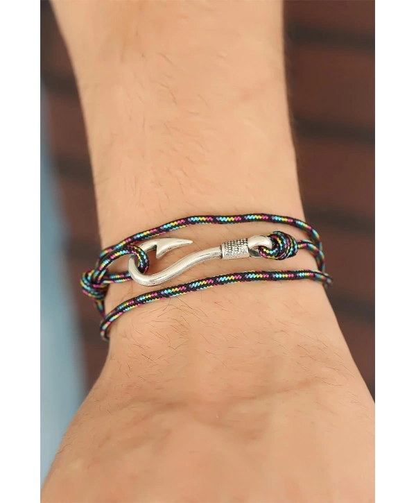 Çizgi Desenli Metal Kancalı Erkek Bileklik