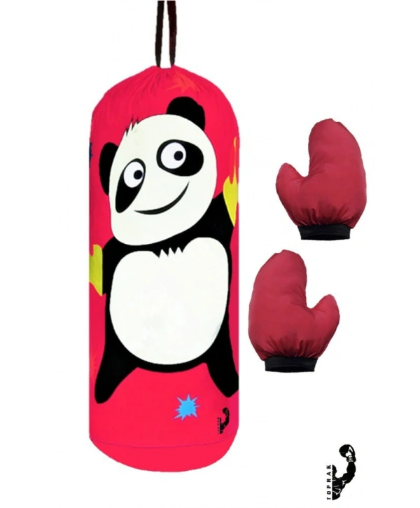 Çocuk Boks Kum Torbası Eldiven Dahil 2-6 Yaş Panda Pembe
