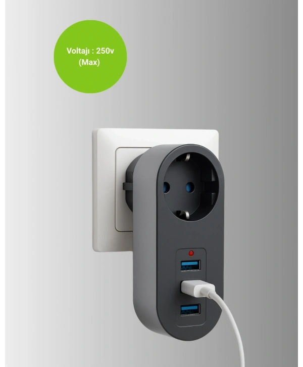 Çocuk Korumalı Termal Priz – 3lü USB Şarj ve Akım Koruması