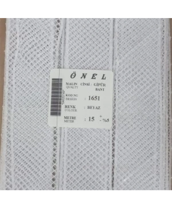 Dantel Polyester Güpür Bant Beyaz 15 Metre En 3 Cm On-1651-b