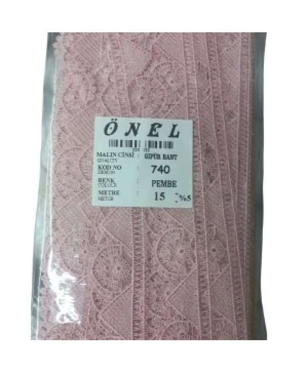 Dantel Polyester Güpür Bant Pembe 15 Metre En 3 Cm On-740-p