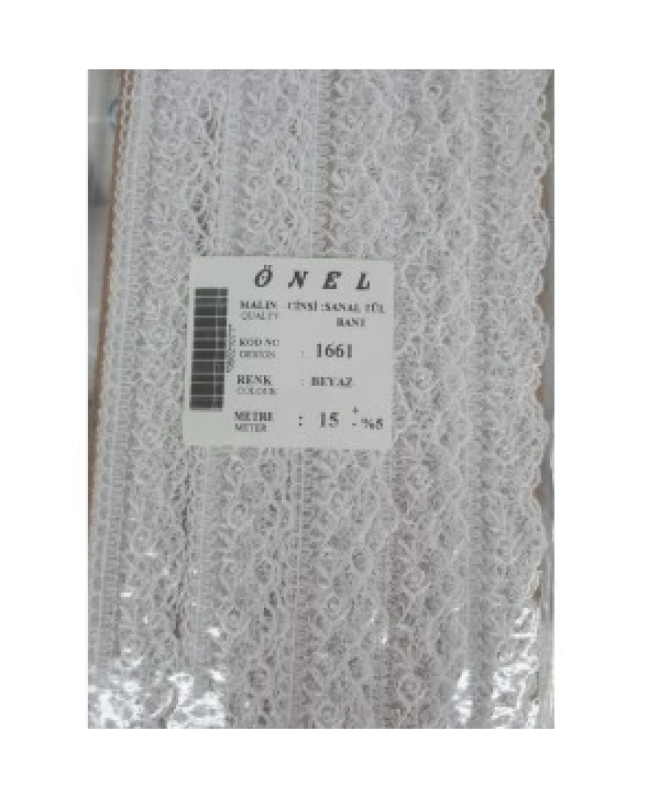 Dantel Polyester Sanal Tül Bant Beyaz 15 Metre En 6 Cm On-1661-b