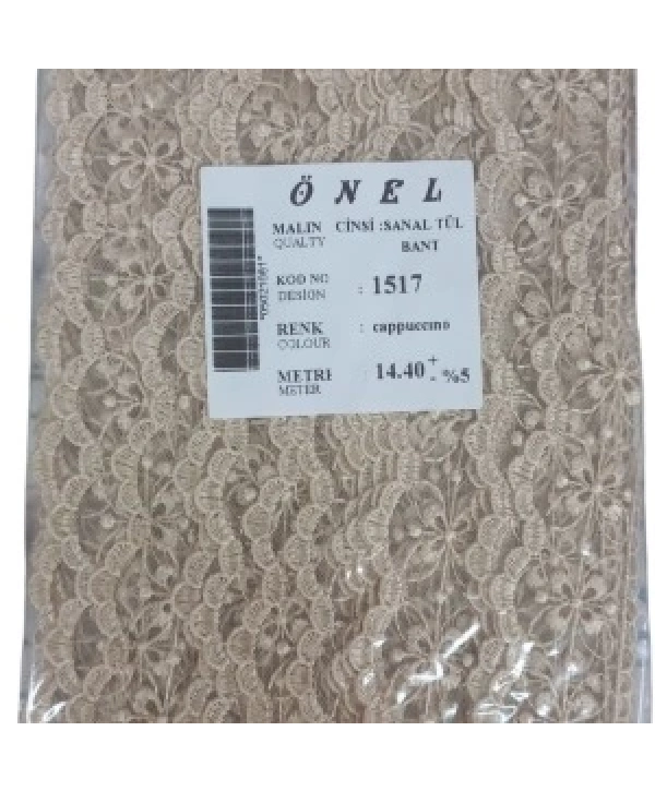 Dantel Polyester Sanal Tül Bant Cappucino 14,40 Metre En 3 Cm On-1517-c