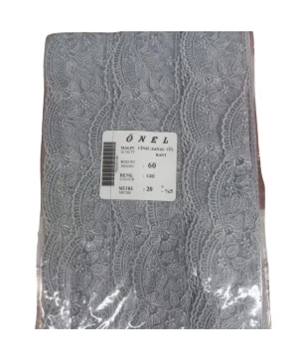 Dantel Polyester Sanal Tül Bant Gri 20 Metre En 6 Cm On-60-g