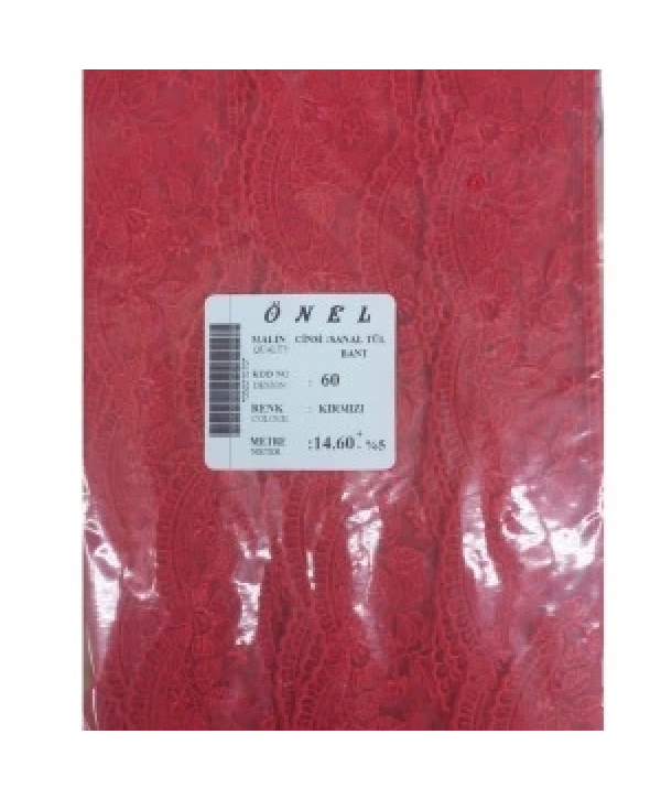 Dantel Polyester Sanal Tül Bant Kırmızı 14,60 Metre En 6 Cm On-60-k