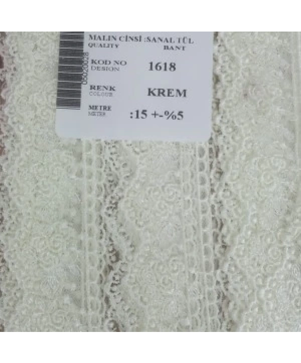 Dantel Polyester Sanal Tül Bant Krem 15 Metre En 3 Cm On-1618-kr